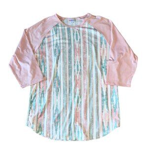 NEW 2.0 LuLaRoe 2XL White Pink Mint Aztec Body Pink Sleeves Randy Baseball Tee